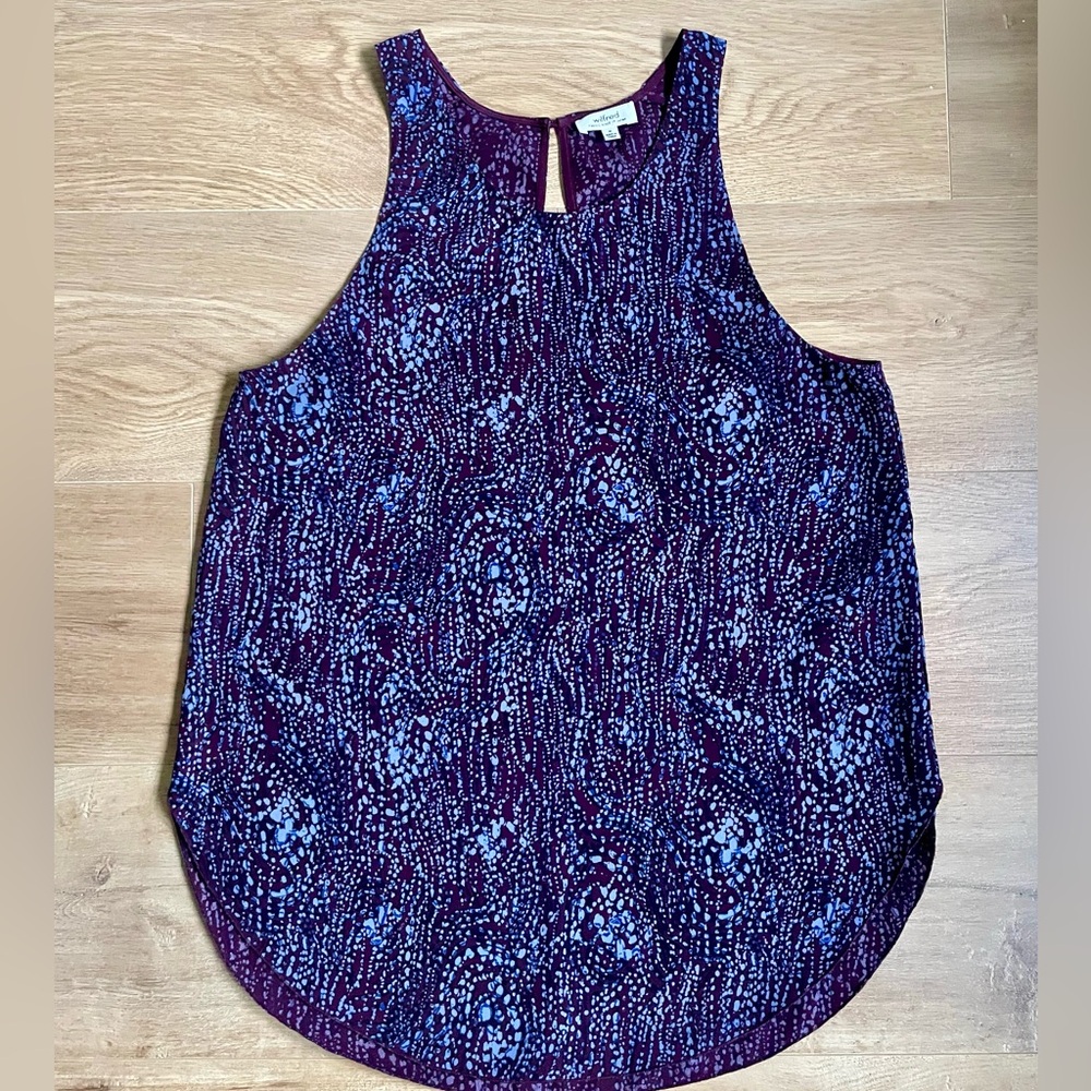 Wilfred Sleeveless Blouse Purple Blue Print  Keyhole Back Size M